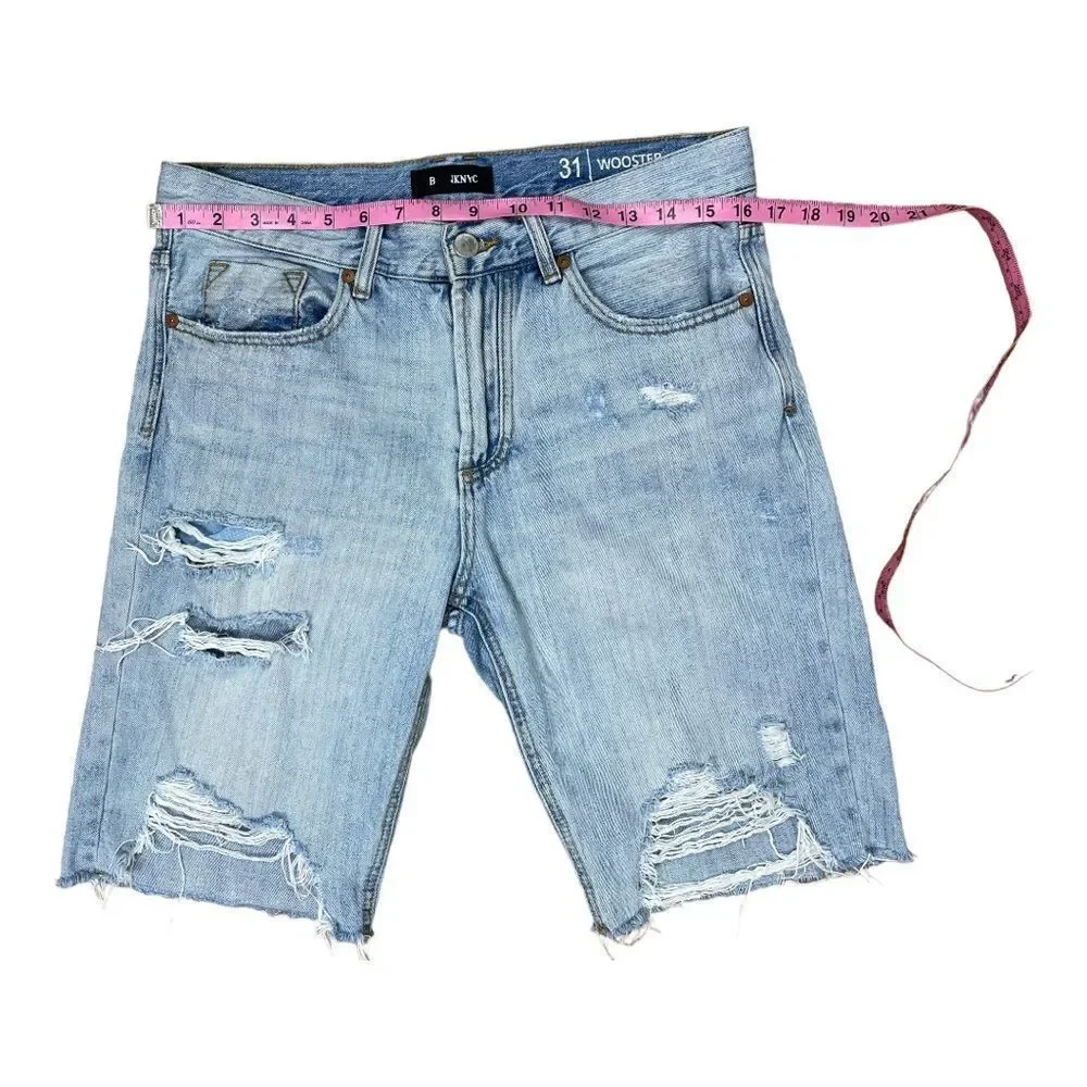 Blank NYC Men's Blue Jean Denim Wooster Shorts Size 31 Distressed